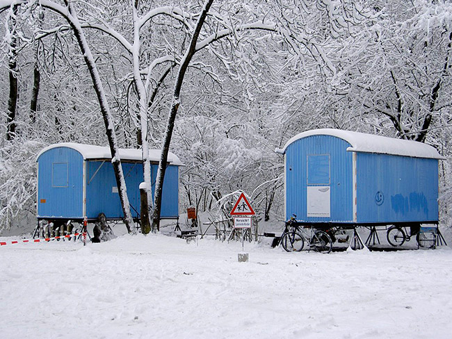 Bauwagen im Winter